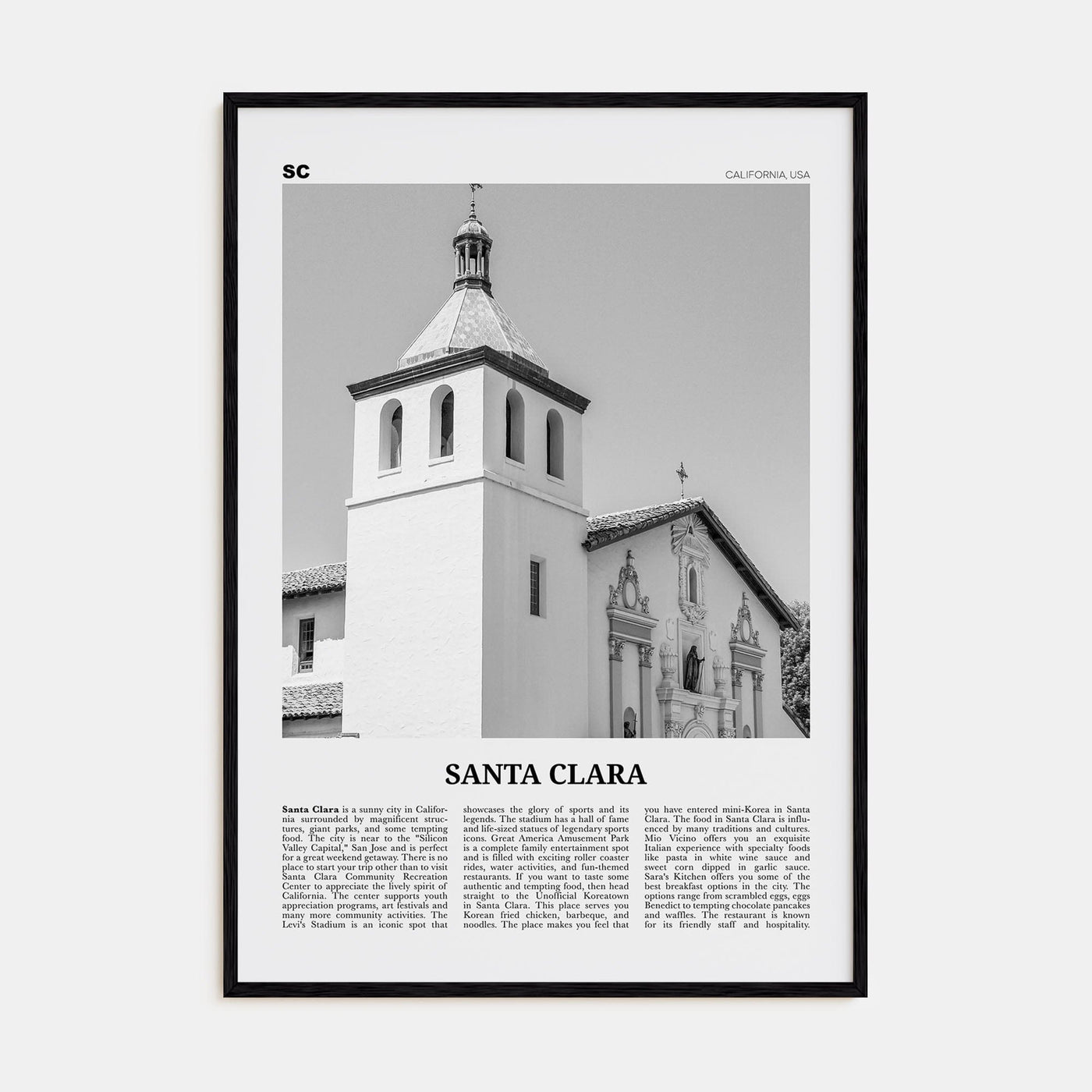 Santa Clara Poster Black Wood / 8x12 in Nbourhood Travel B&W Poster