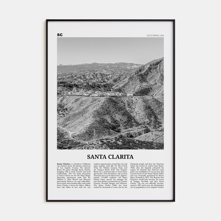 Santa Clarita Poster Black Metal / 8x12 in Nbourhood Travel B&W Poster