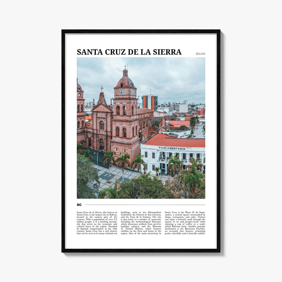 Santa Cruz de la Sierra colorful travel poster of Bolivia – vertical wall art, unframed print shown in interior mockup