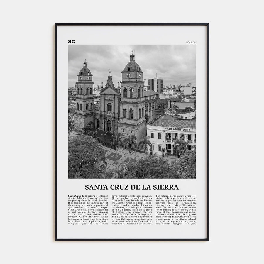 Santa Cruz de la Sierra Poster Black Metal / 8x12 in Nbourhood Travel B&W Poster