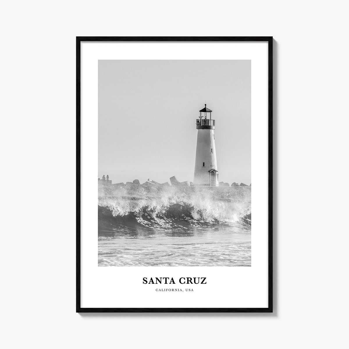 Santa Cruz no. 1 black & white classic poster of California, USA – vertical wall art, unframed print shown in interior mockup