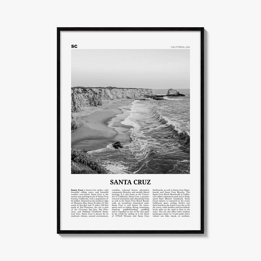 Santa Cruz no. 1 black & white newspaper poster of California, USA – vertical wall art, unframed print shown in interior mock