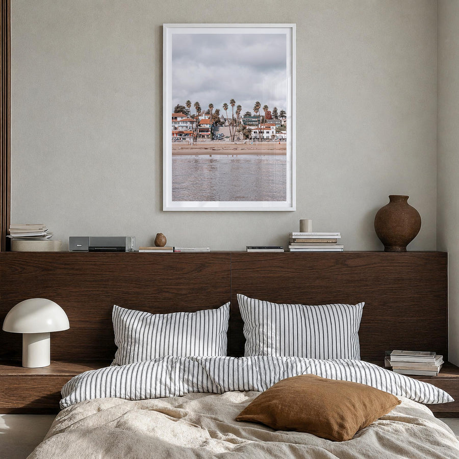 Santa Cruz no. 1 colorful photo poster of California, USA – vertical wall art in white wood frame with white border, hanging 