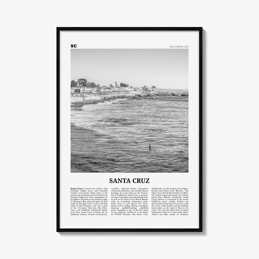 Santa Cruz no. 2 black & white newspaper poster of California, USA – vertical wall art, unframed print shown in interior mock