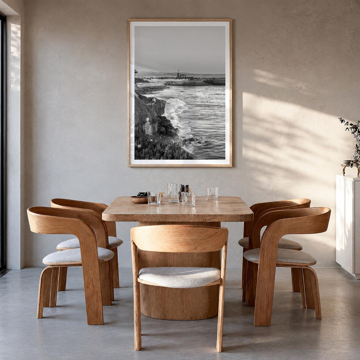 Santa Cruz no. 2 black & white photo poster of California, USA – vertical wall art in natural wood frame with white border, h
