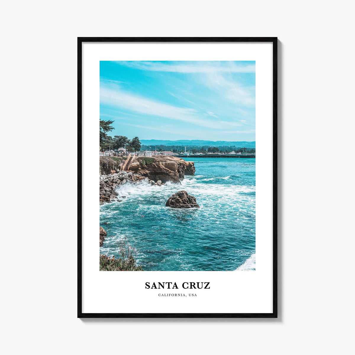 Santa Cruz no. 2 colorful classic poster of California, USA – vertical wall art, unframed print shown in interior mockup