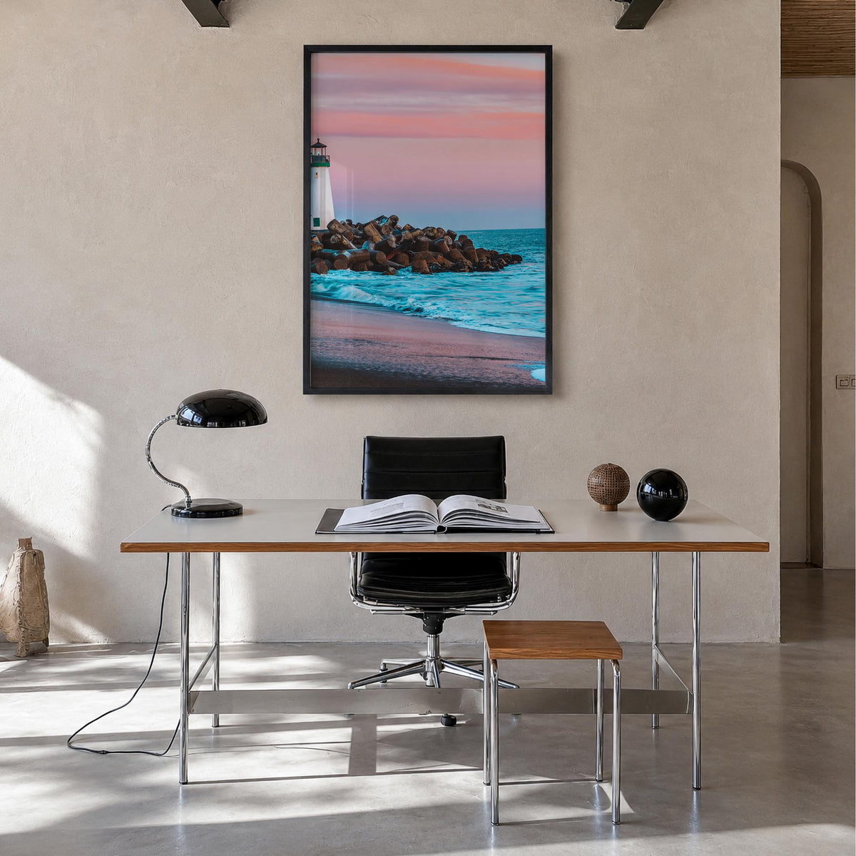 Santa Cruz no. 2 colorful photo poster of California, USA – vertical wall art in black wood frame, hanging on wall