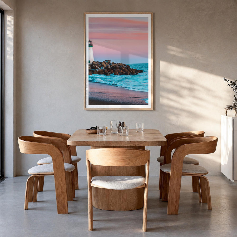 Santa Cruz no. 2 colorful photo poster of California, USA – vertical wall art in natural wood frame with white border, hangin