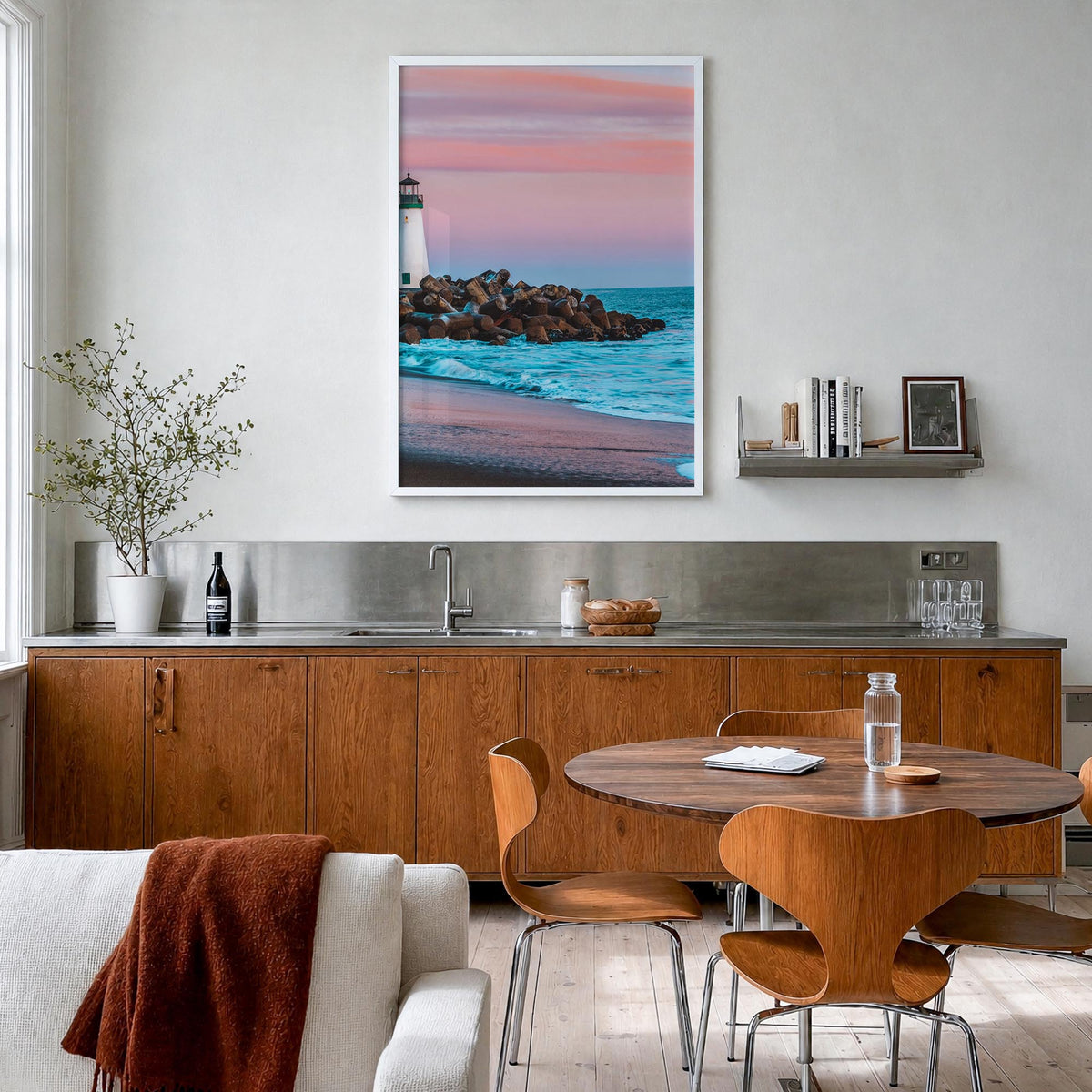 Santa Cruz no. 2 colorful photo poster of California, USA – vertical wall art in white wood frame, hanging on wall