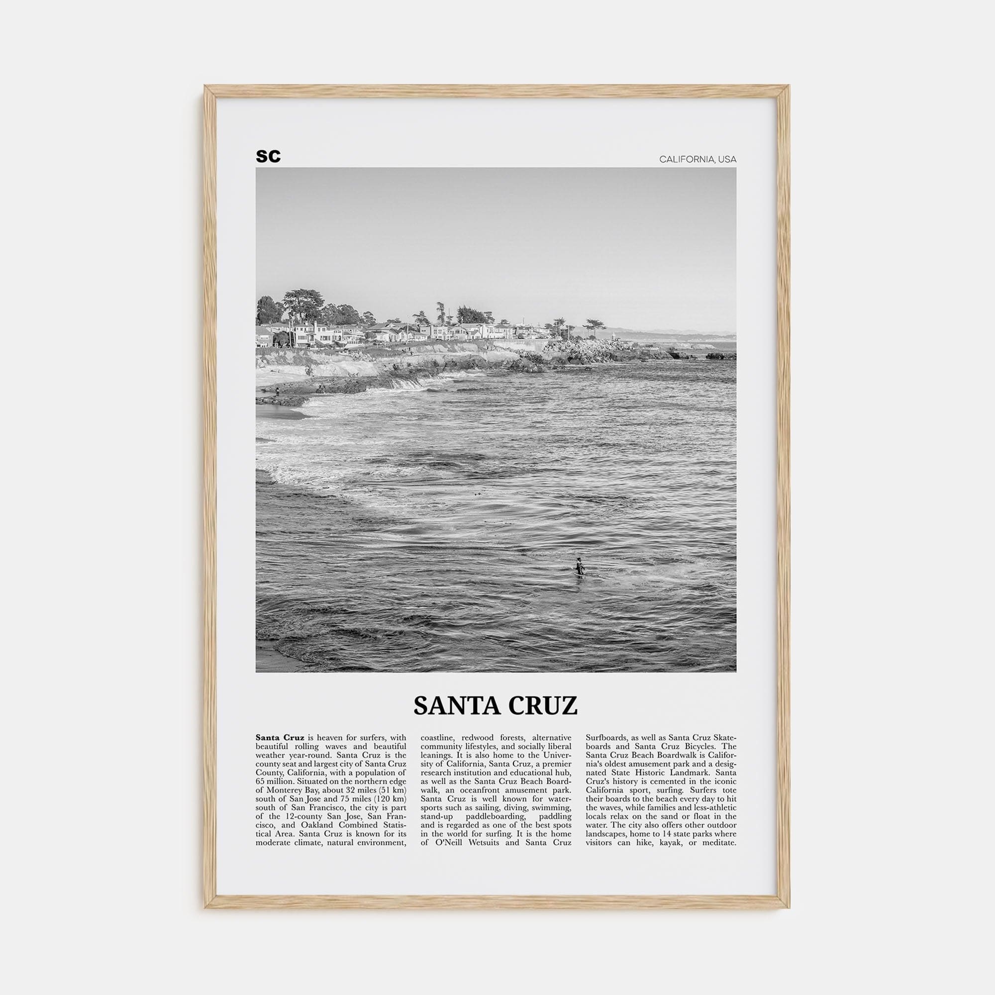 Santa Cruz No 2 Poster Natural Wood / 8x12 in Nbourhood Travel B&W Poster