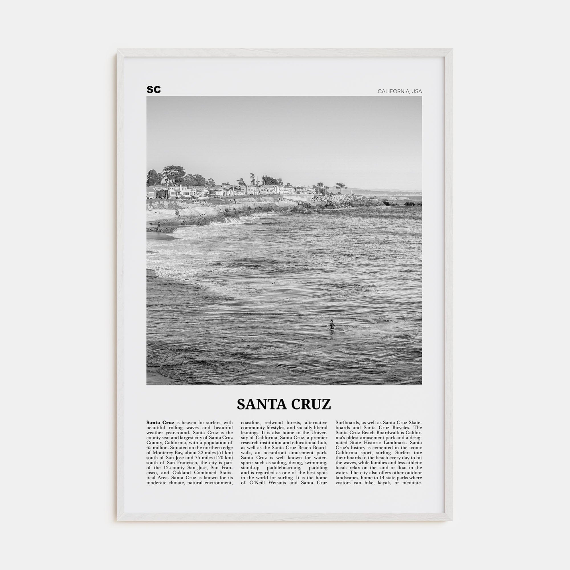 Santa Cruz No 2 Poster White Wood / 8x12 in Nbourhood Travel B&W Poster