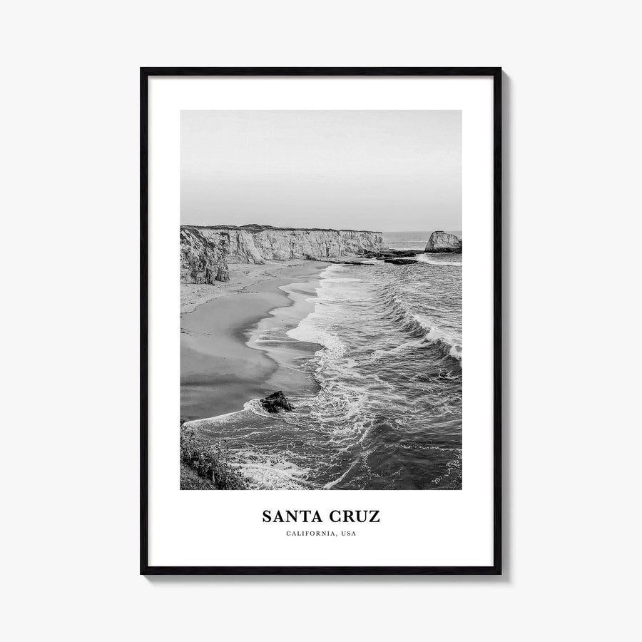 Santa Cruz no. 3 black & white classic poster of California, USA – vertical wall art, unframed print shown in interior mockup