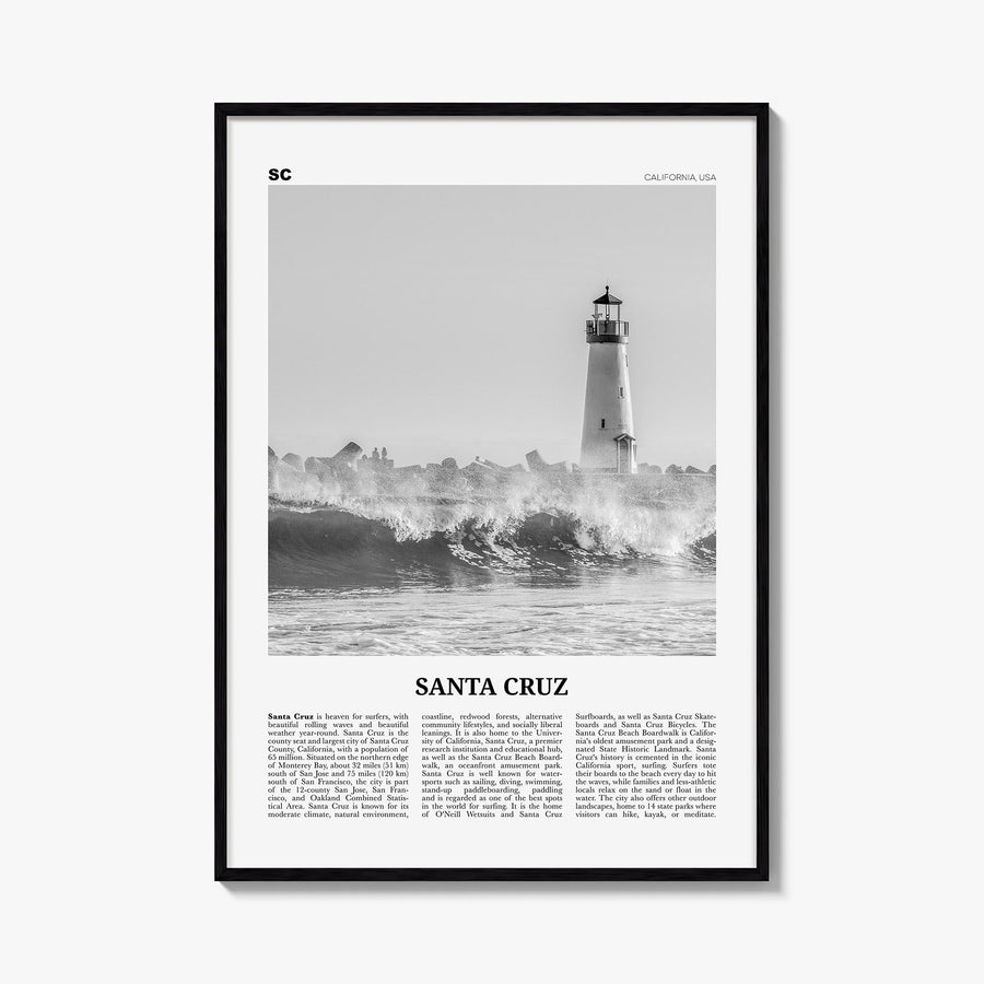 Santa Cruz no. 3 black & white newspaper poster of California, USA – vertical wall art, unframed print shown in interior mock