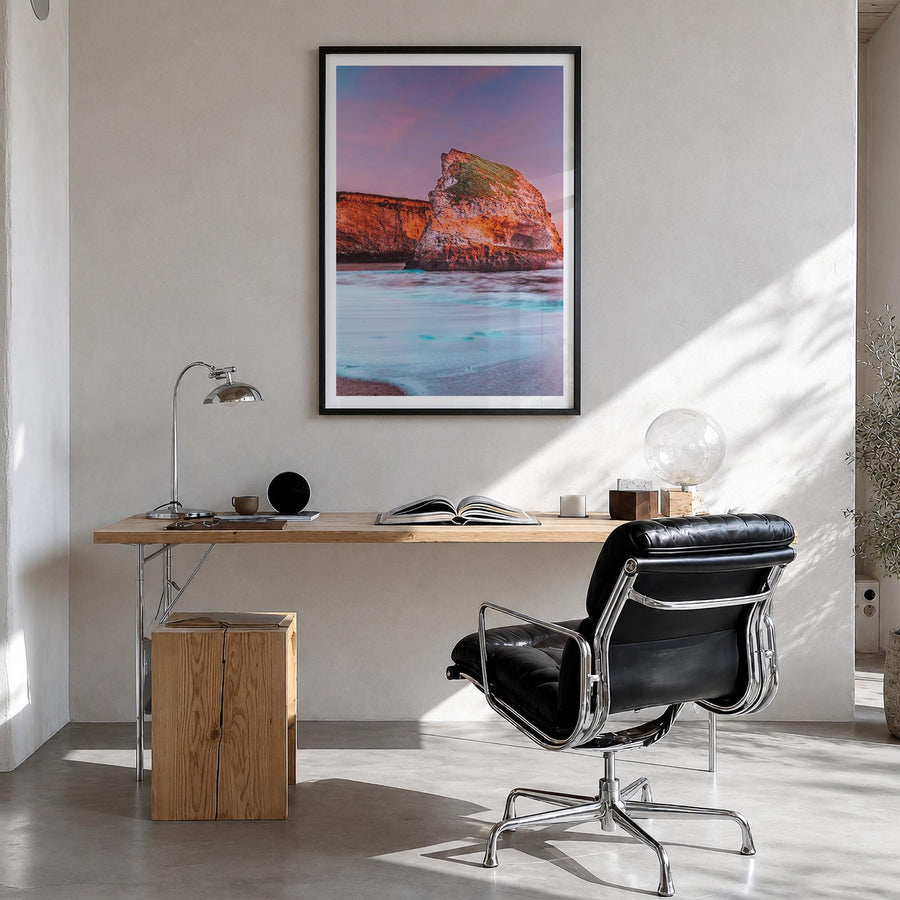 Santa Cruz no. 3 colorful photo poster of California, USA – vertical wall art in black wood frame with white border, hanging 