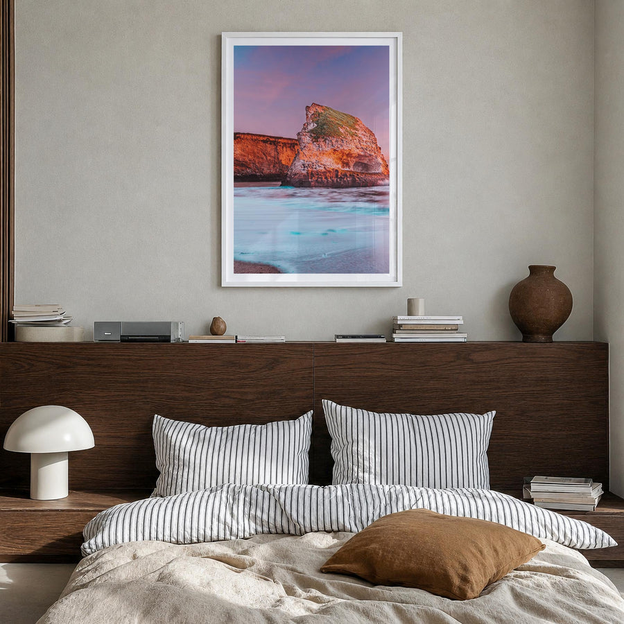 Santa Cruz no. 3 colorful photo poster of California, USA – vertical wall art in white wood frame with white border, hanging 