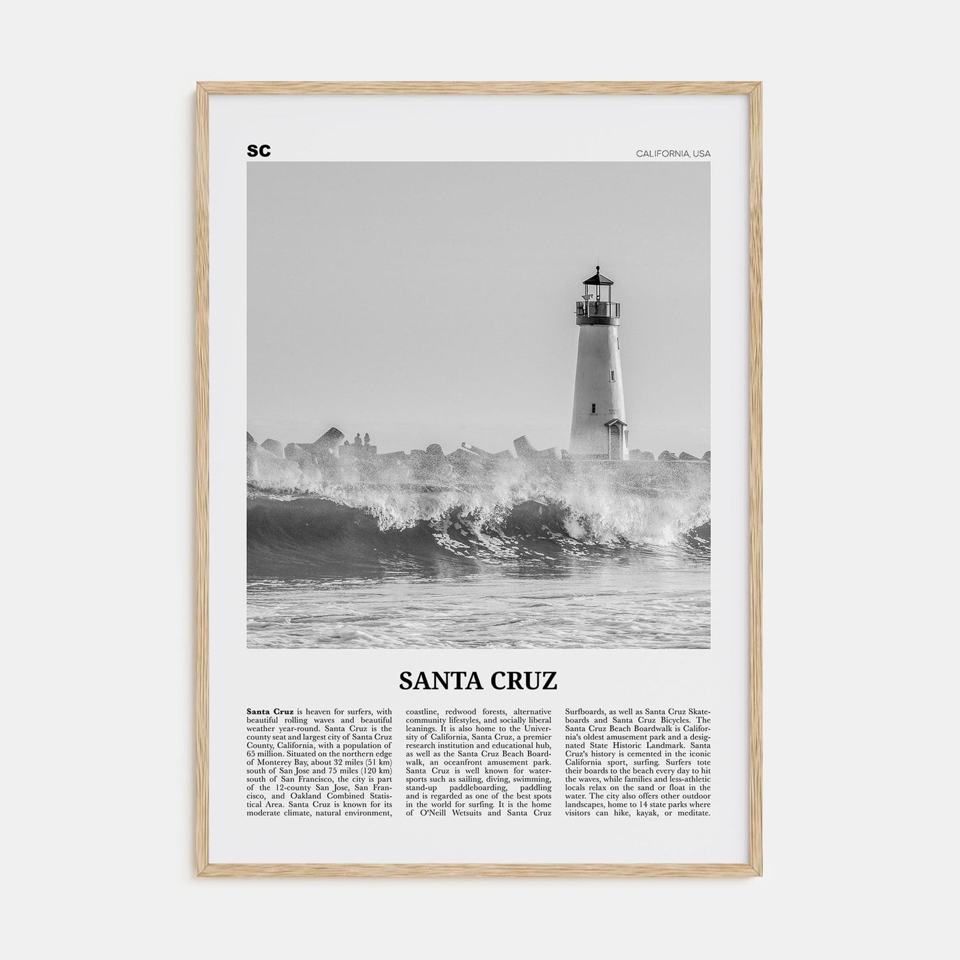 Santa Cruz No 3 Poster Natural Wood / 8x12 in Nbourhood Travel B&W Poster