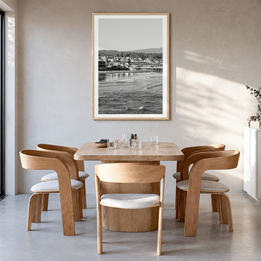 Santa Cruz, California Photo No 1 Poster in a natural wood frame, hanging in a dining room, white border