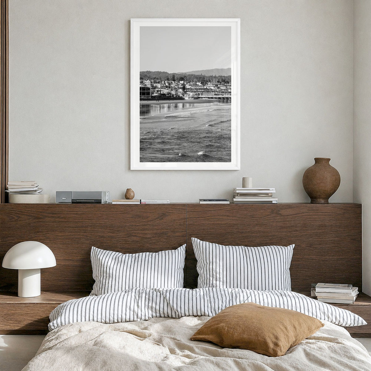 Santa Cruz, California Photo No 1 Poster in a white wood frame, hanging in a bedroom, white border