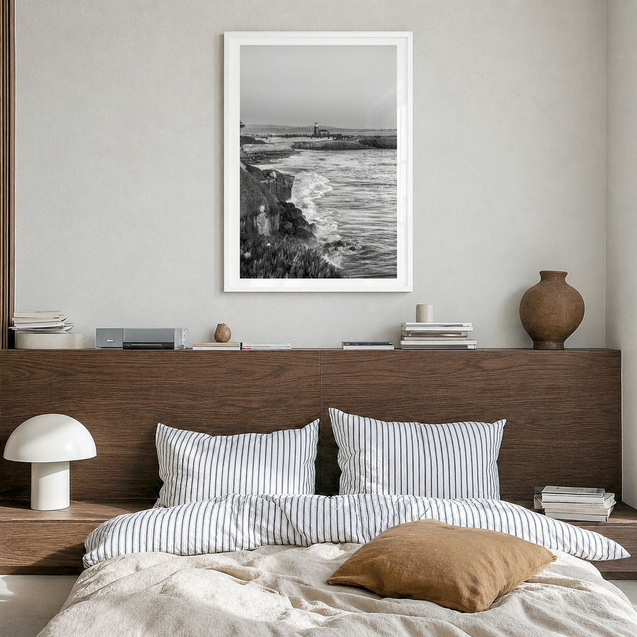Santa Cruz, California Photo No 2 Poster in a white wood frame, hanging in a bedroom, white border