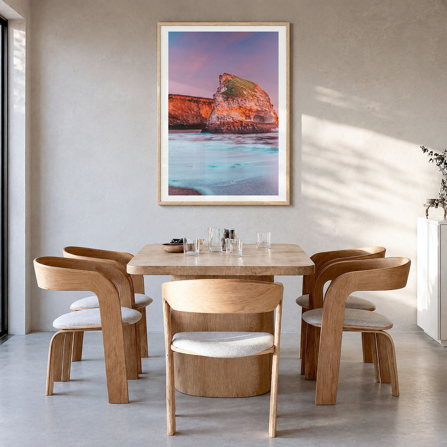 Santa Cruz, California Photo No 3 Poster in a natural wood frame, hanging in a dining room, white border