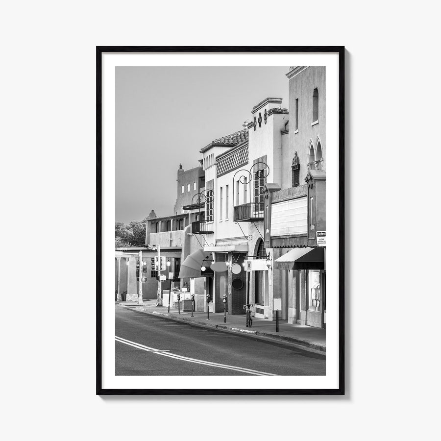 Santa Fe black & white photo poster of New Mexico, USA – vertical wall art, unframed print shown in interior mockup