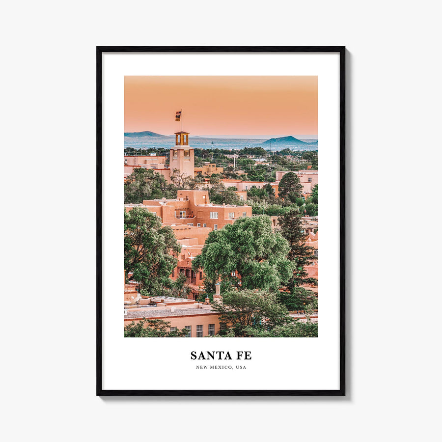 Santa Fe colorful classic poster of New Mexico, USA – vertical wall art, unframed print shown in interior mockup