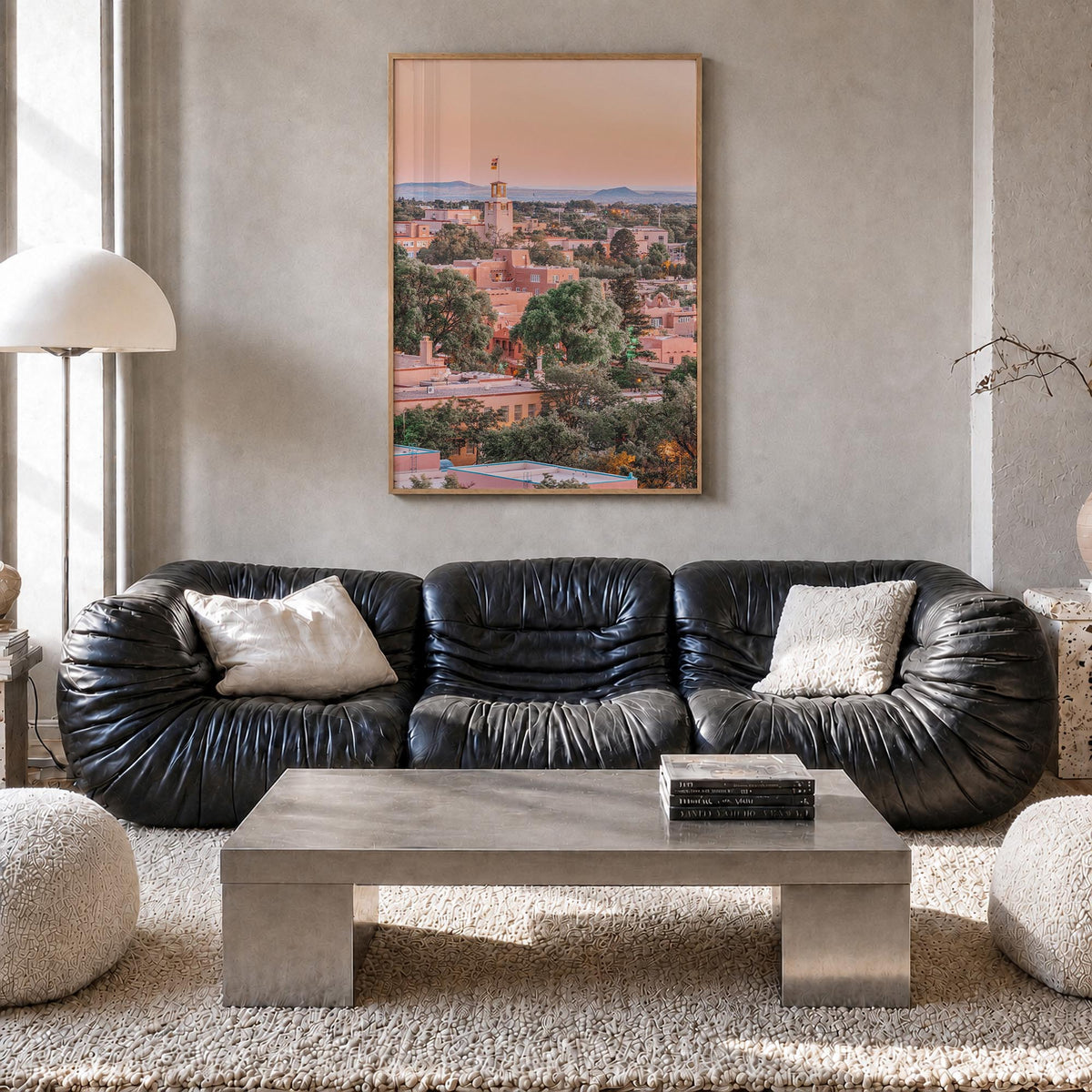 Santa Fe colorful photo poster of New Mexico, USA – vertical wall art in natural wood frame, hanging on wall
