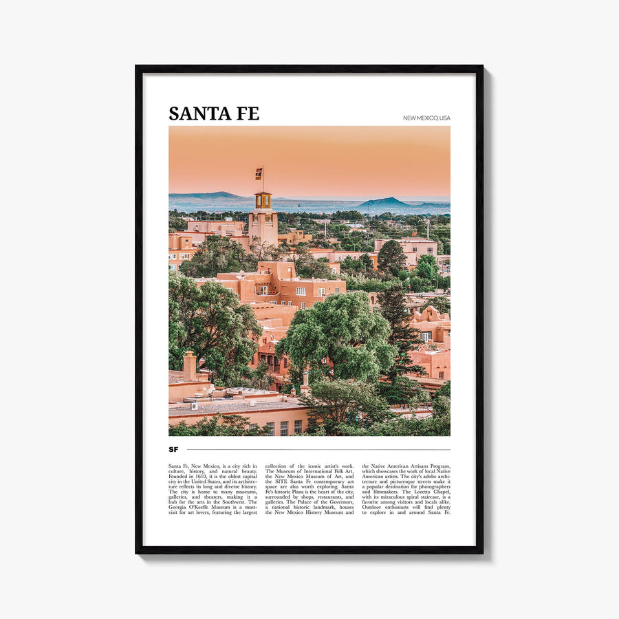 Santa Fe colorful travel poster of New Mexico, USA – vertical wall art, unframed print shown in interior mockup