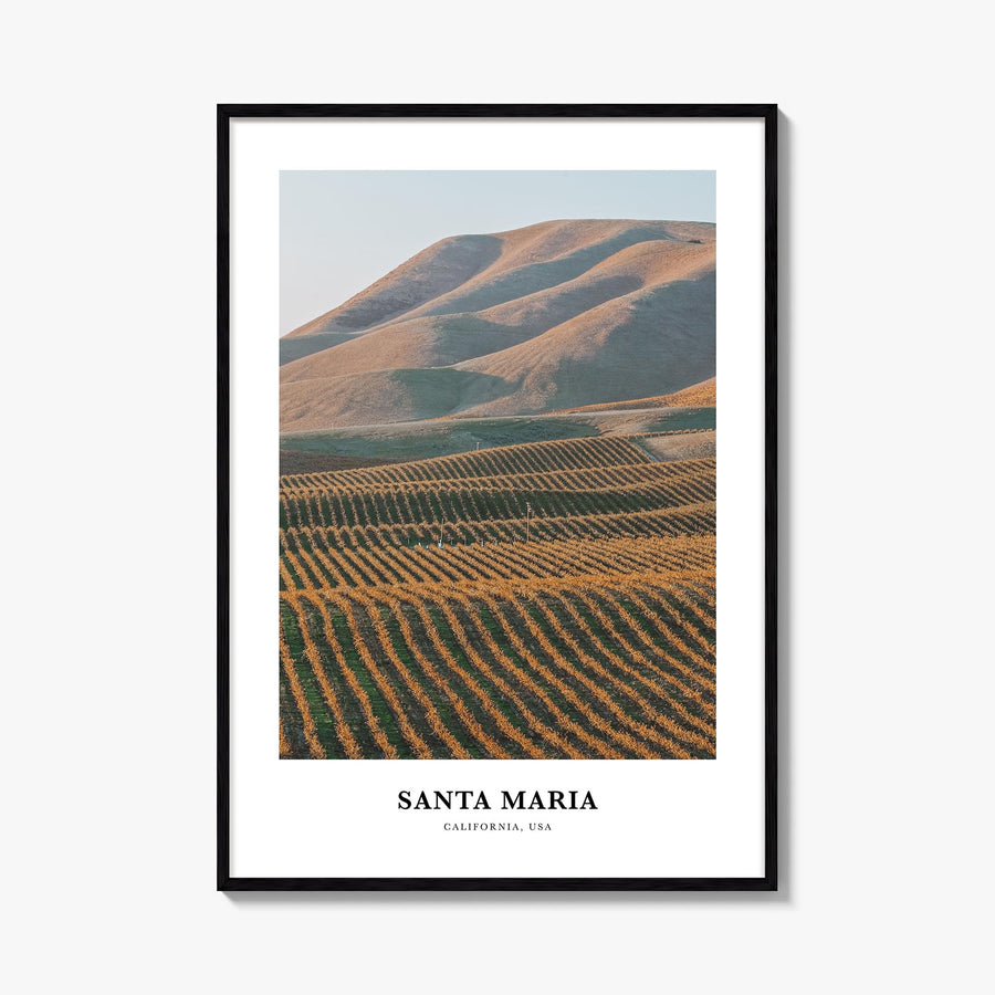 Santa Maria colorful classic poster of California, USA – vertical wall art, unframed print shown in interior mockup