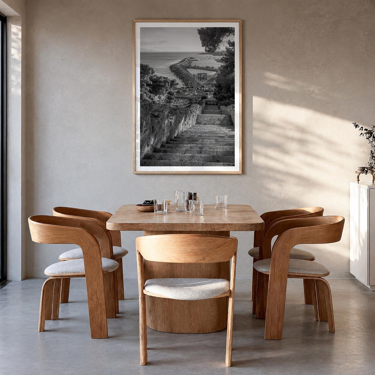 Santa Maria di Leuca black & white photo poster of Italy – vertical wall art in natural wood frame with white border, hanging