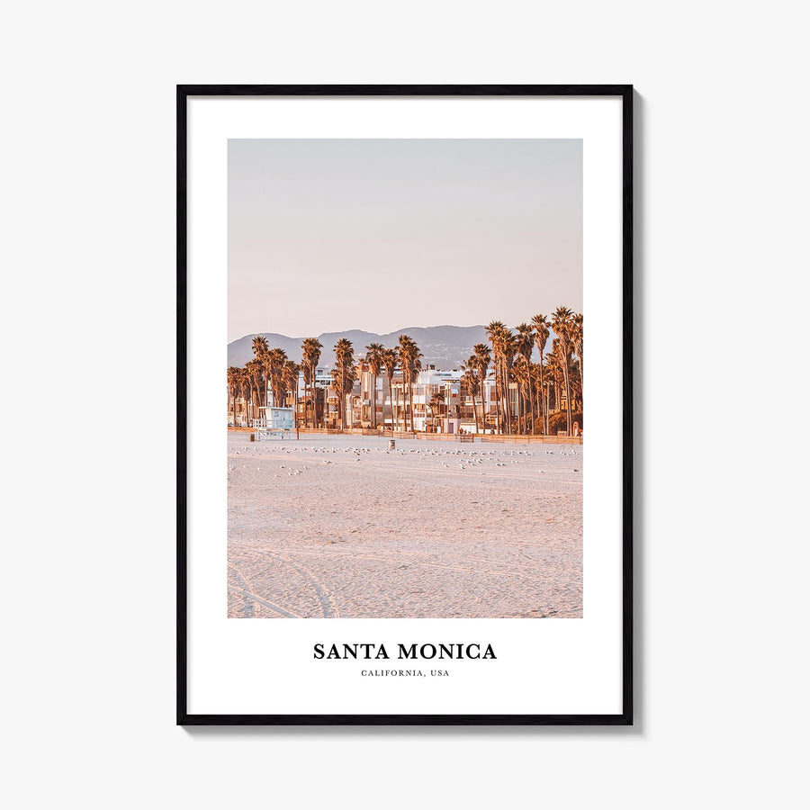 Santa Monica colorful classic poster of California, USA – vertical wall art, unframed print shown in interior mockup
