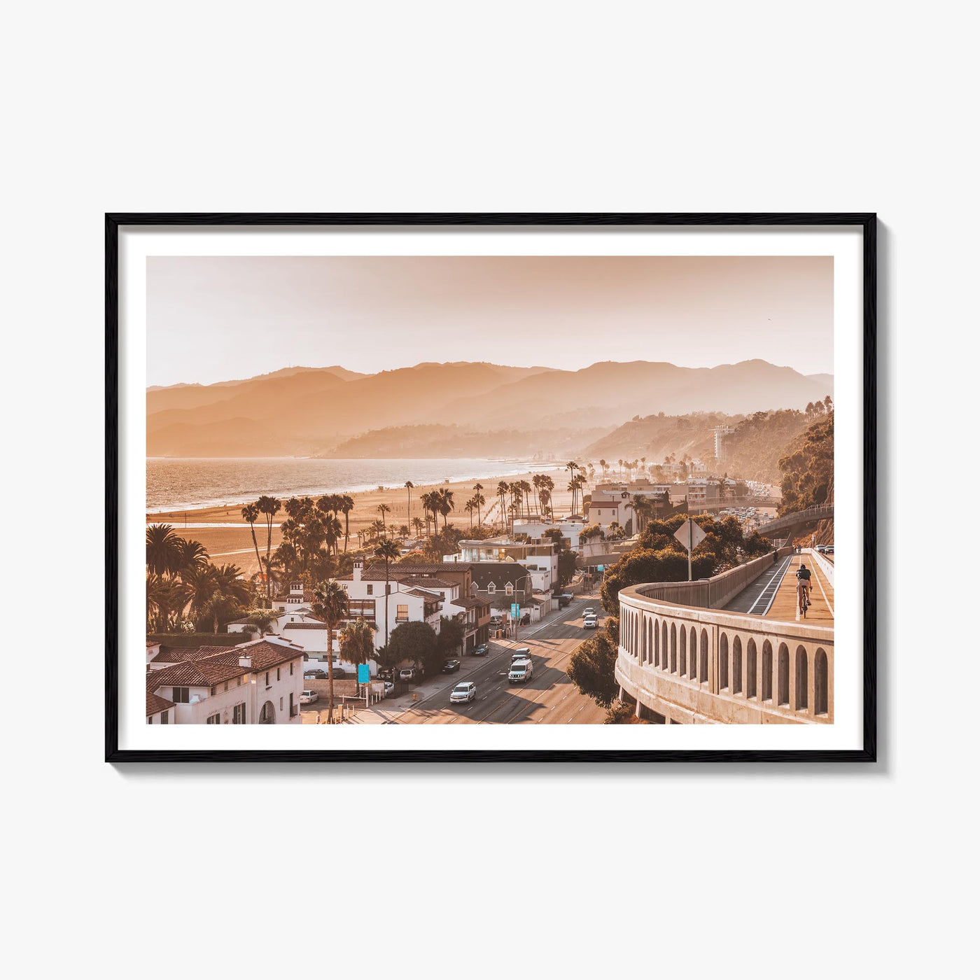 Santa Monica colorful photo poster of California, USA – horizontal wall art, unframed print shown in interior mockup