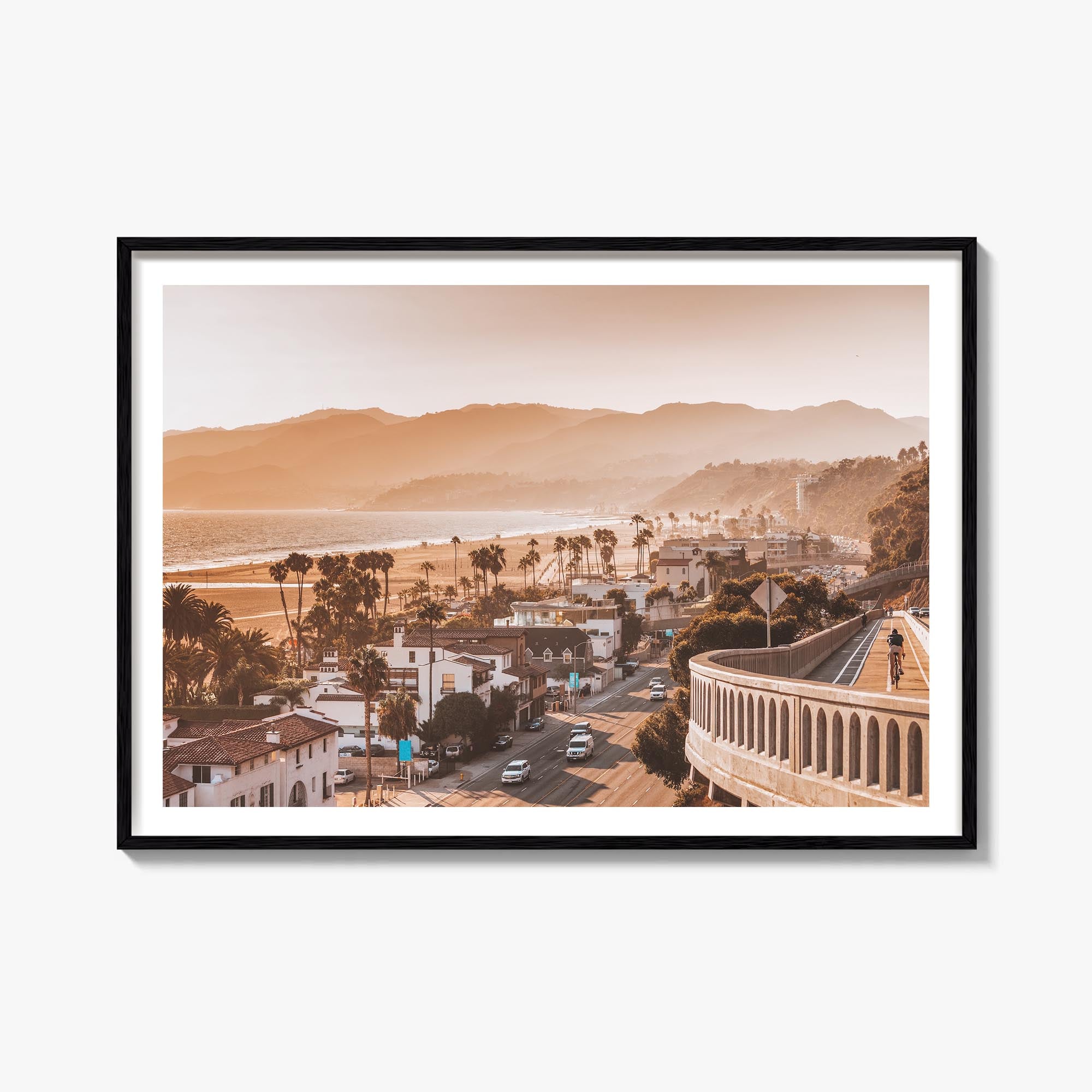 Santa Monica colorful photo poster of California, USA – horizontal wall art, unframed print shown in interior mockup