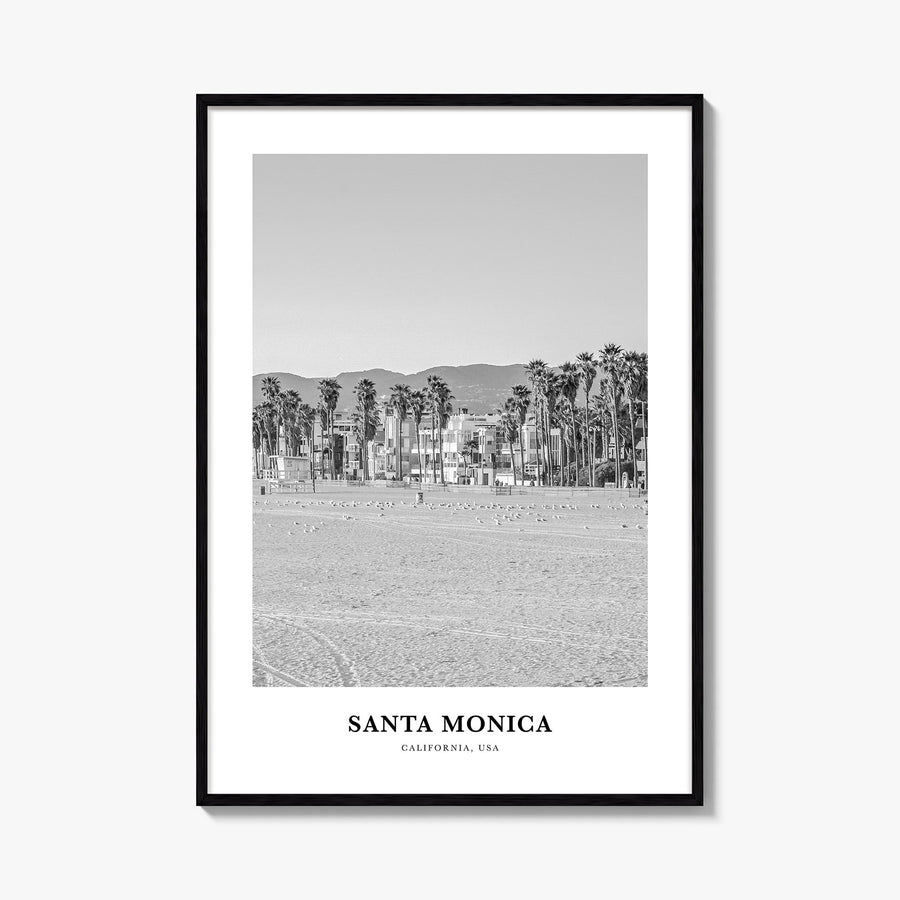 Santa Monica no. 1 black & white classic poster of California, USA – vertical wall art, unframed print shown in interior mock