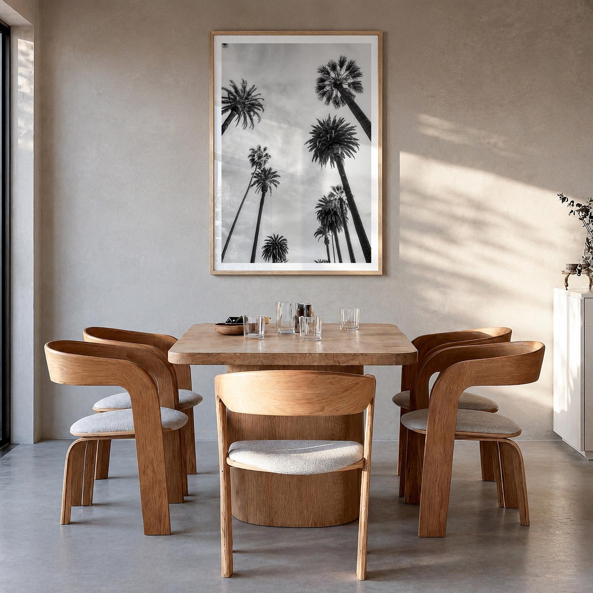 Santa Monica no. 1 black & white photo poster of California, USA – vertical wall art in natural wood frame with white border,