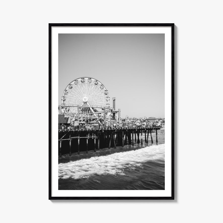 Santa Monica no. 2 black & white photo poster of California, USA – vertical wall art, unframed print shown in interior mockup