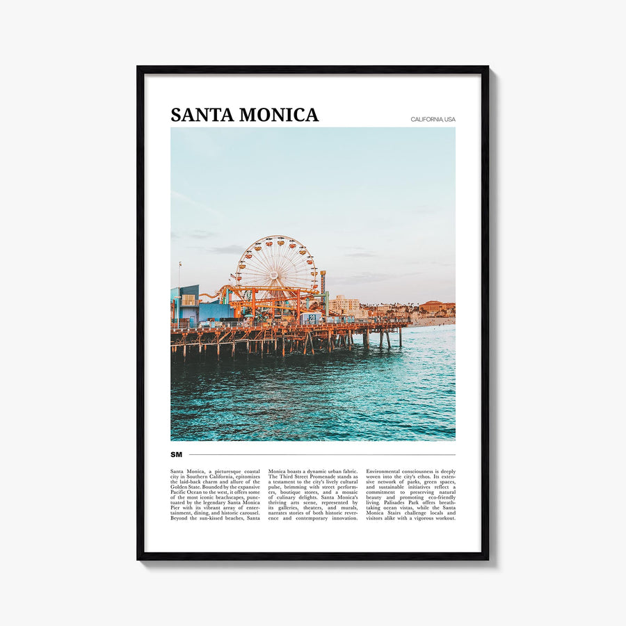 Santa Monica no. 2 colorful travel poster of California, USA – vertical wall art, unframed print shown in interior mockup