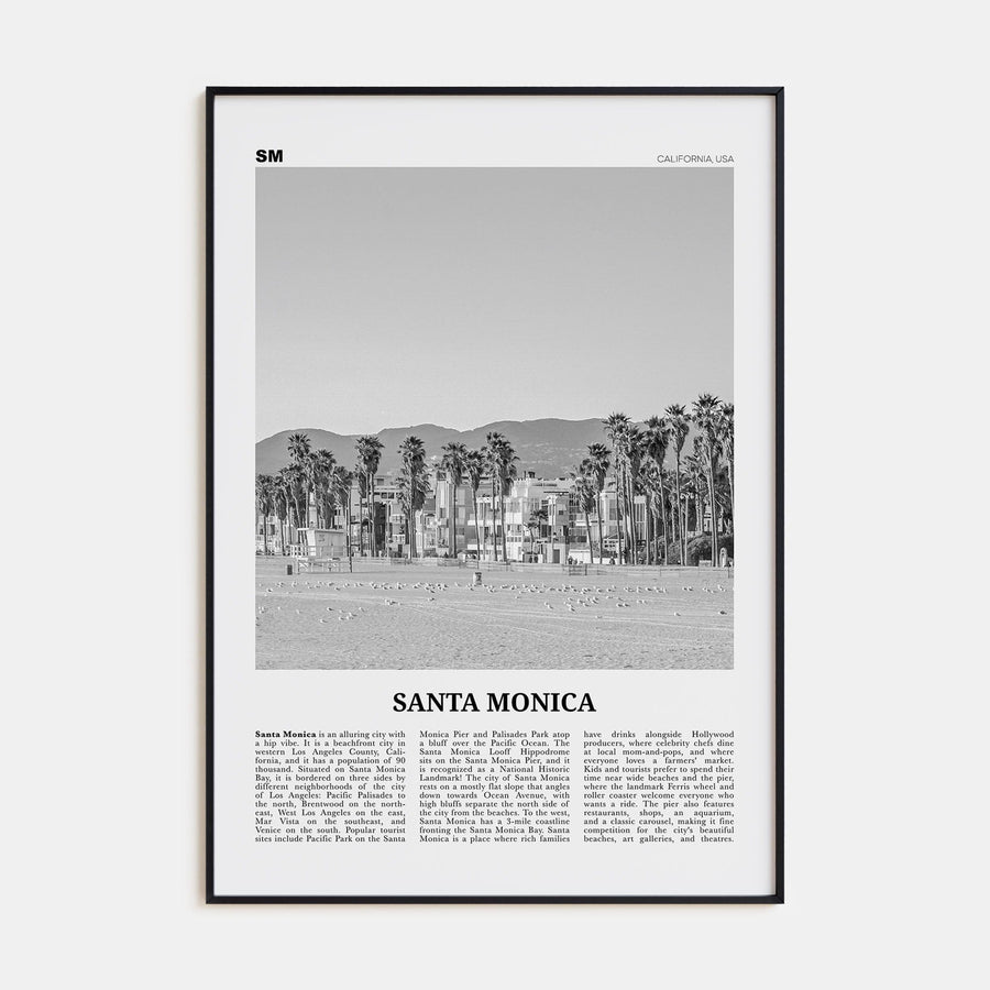 Santa Monica No 2 Poster Black Metal / 8x12 in Nbourhood Travel B&W Poster