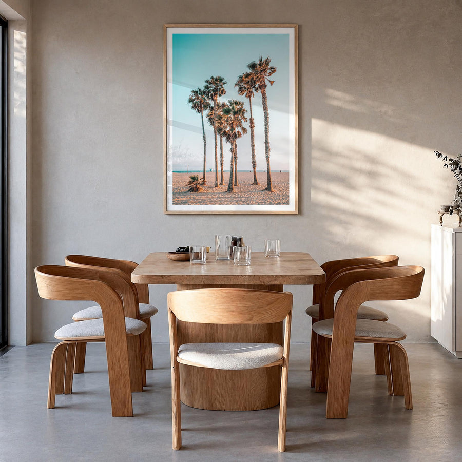 Santa Monica no. 4 colorful photo poster of California, USA – vertical wall art in natural wood frame with white border, hang