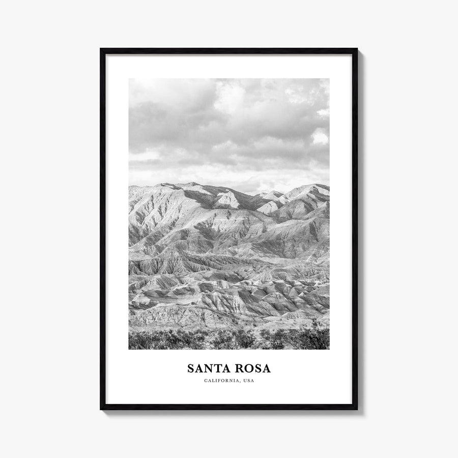 Santa Rosa black & white classic poster of California, USA – vertical wall art, unframed print shown in interior mockup