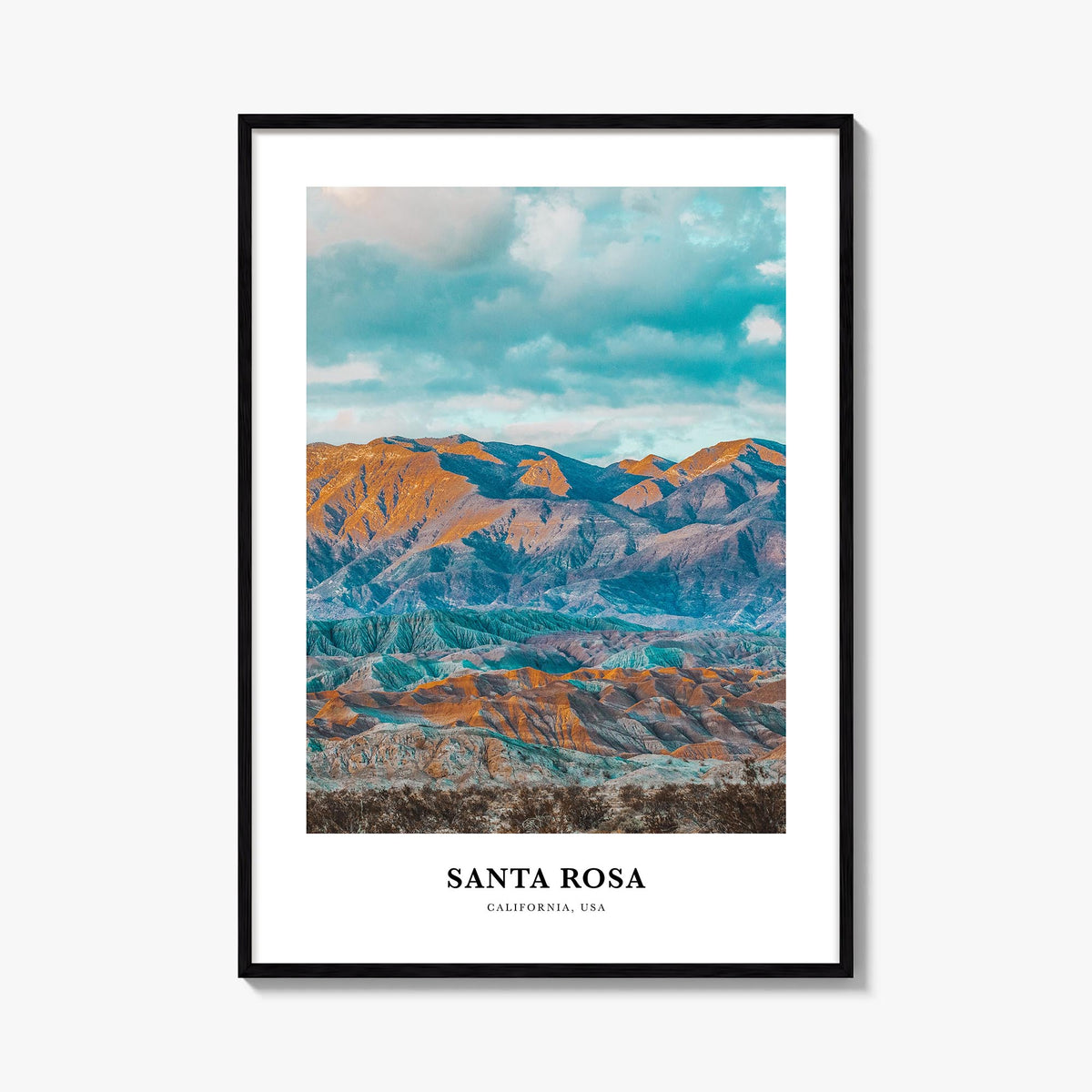 Santa Rosa no. 1 colorful classic poster of California, USA – vertical wall art, unframed print shown in interior mockup