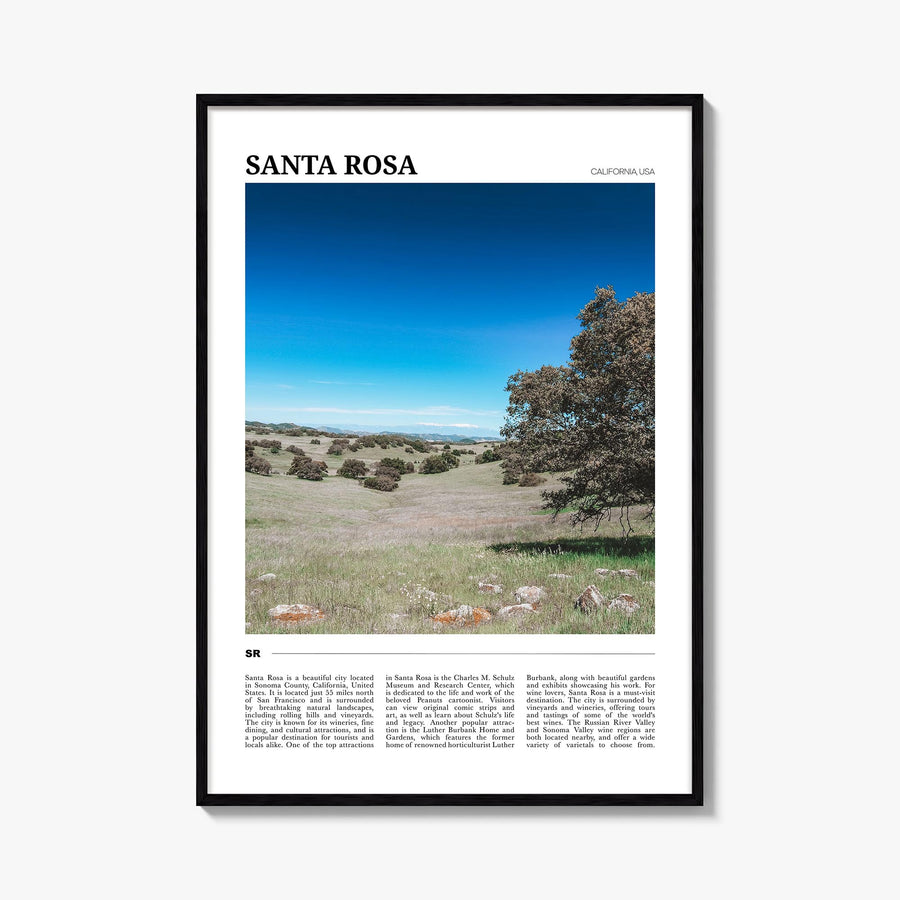 Santa Rosa no. 2 colorful travel poster of California, USA – vertical wall art, unframed print shown in interior mockup