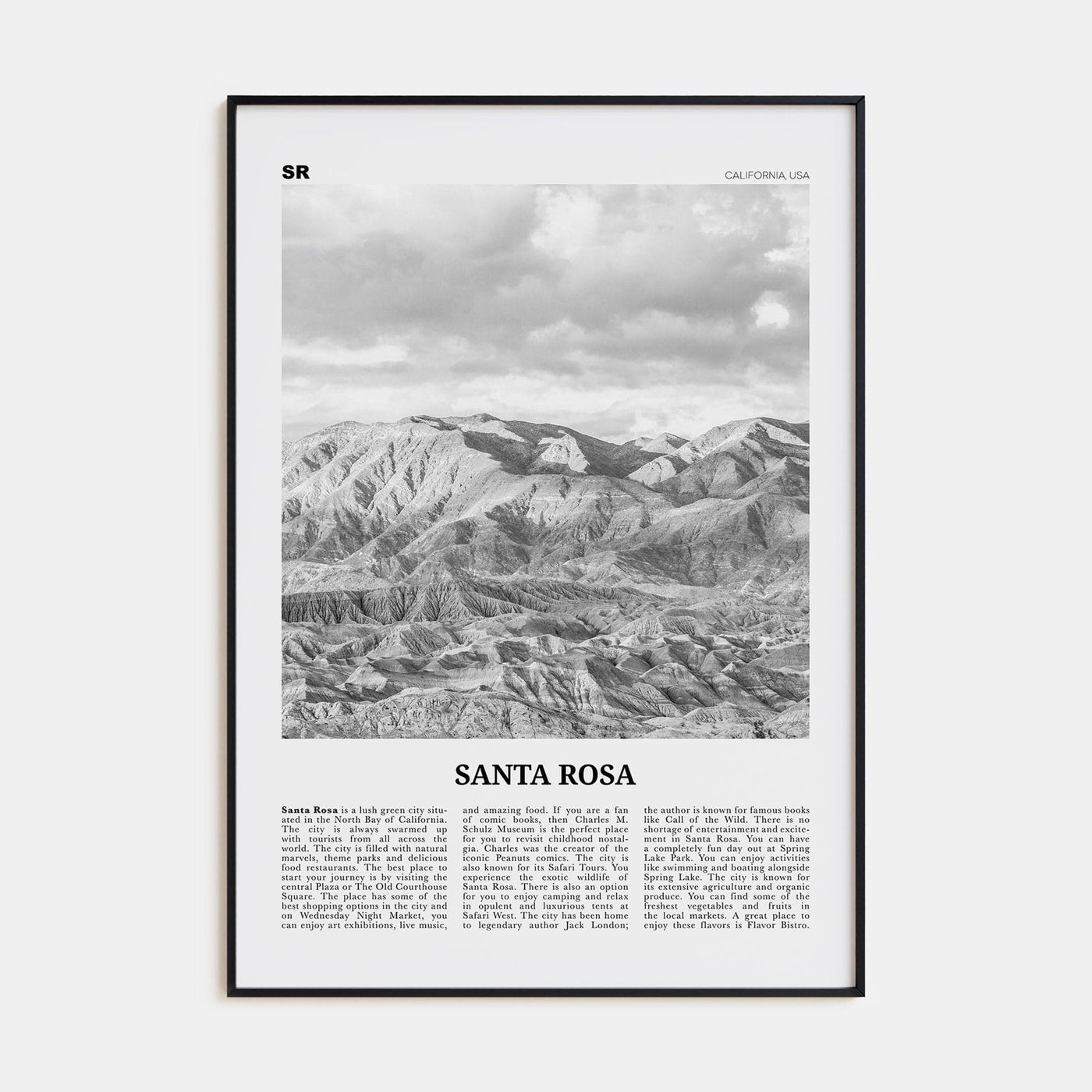 Santa Rosa Poster Black Metal / 8x12 in Nbourhood Travel B&W Poster