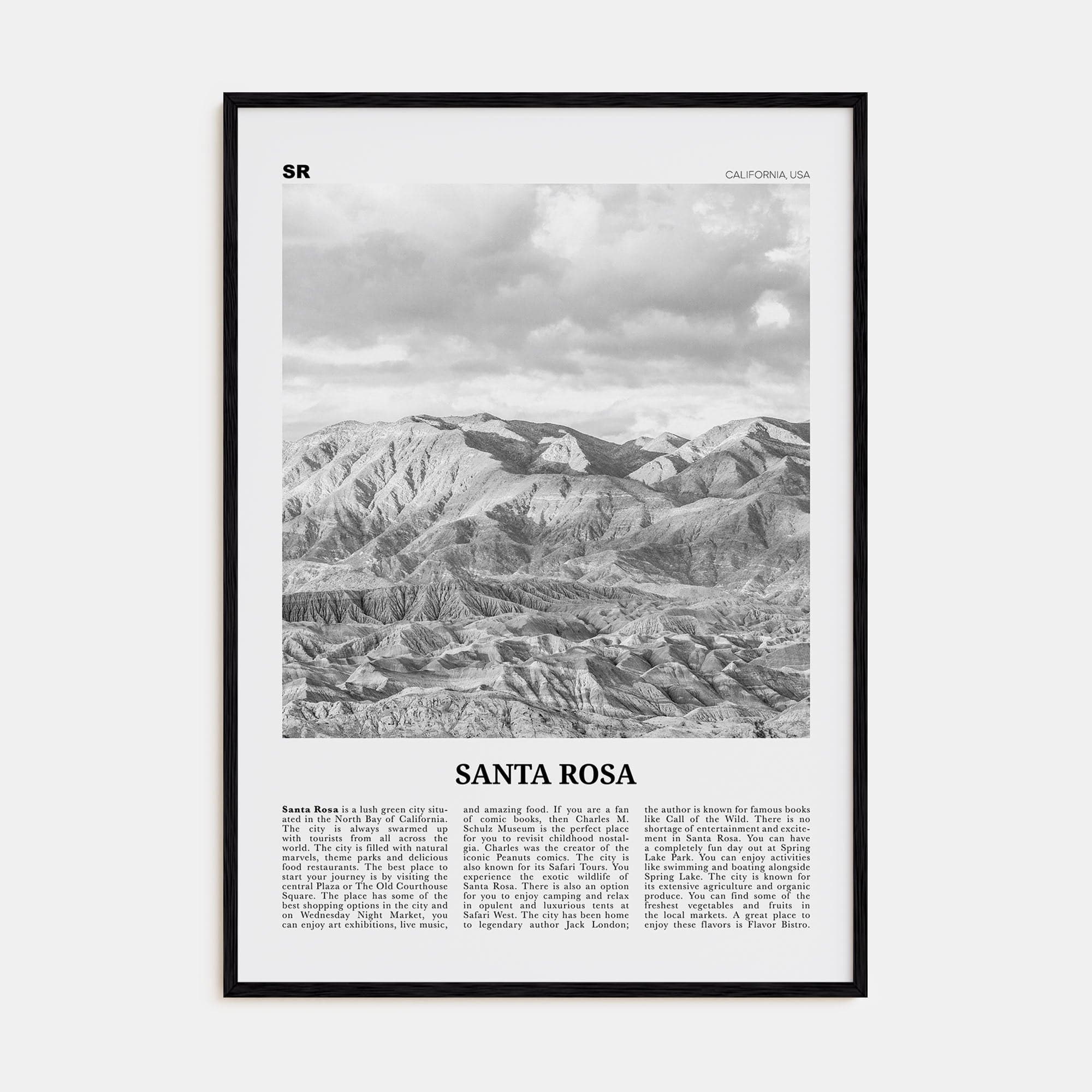 Santa Rosa Poster Black Wood / 8x12 in Nbourhood Travel B&W Poster