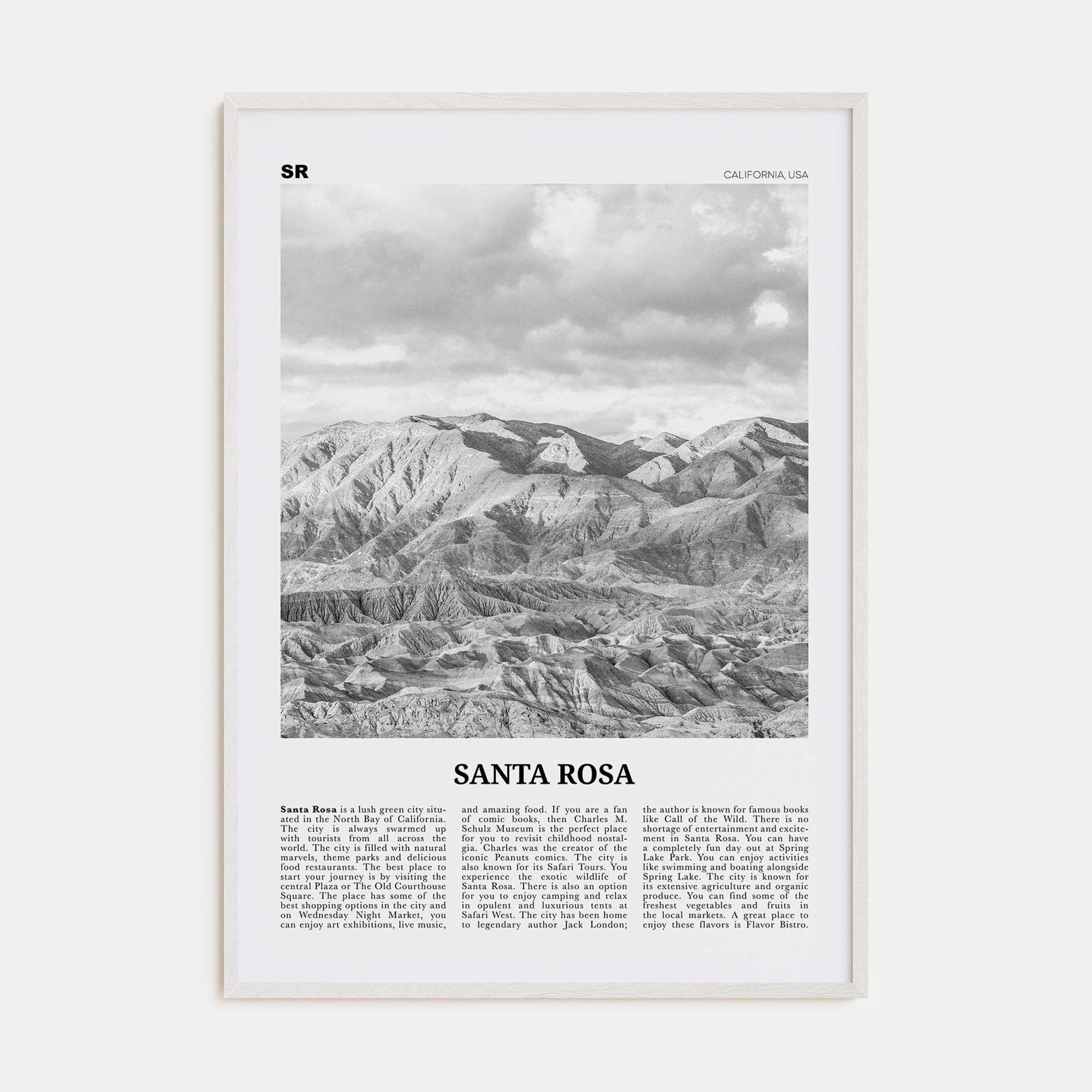 Santa Rosa Poster White Wood / 8x12 in Nbourhood Travel B&W Poster