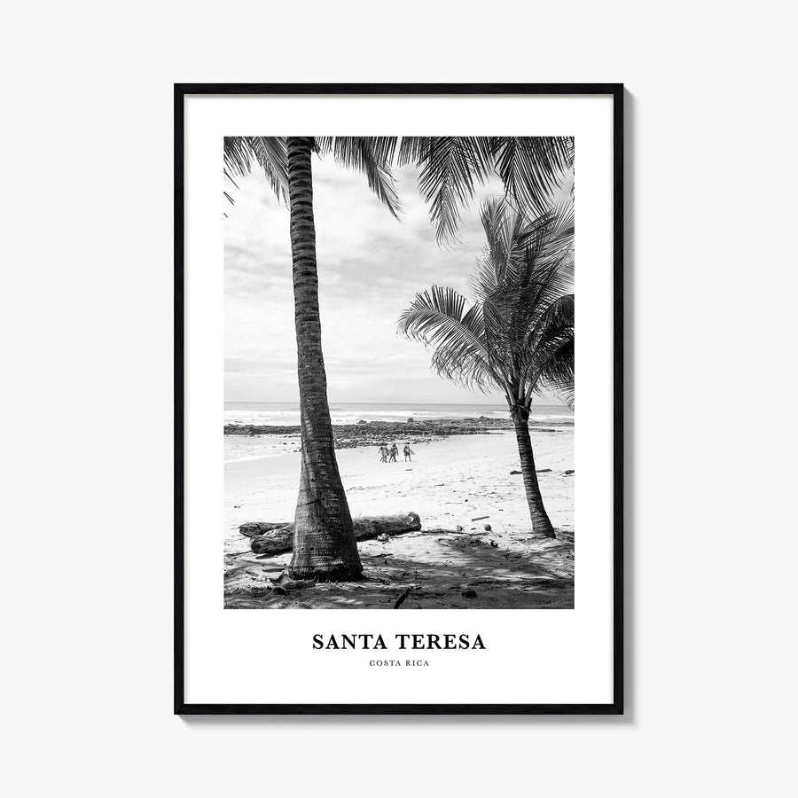 Santa Teresa black & white classic poster of Costa Rica – vertical wall art, unframed print shown in interior mockup