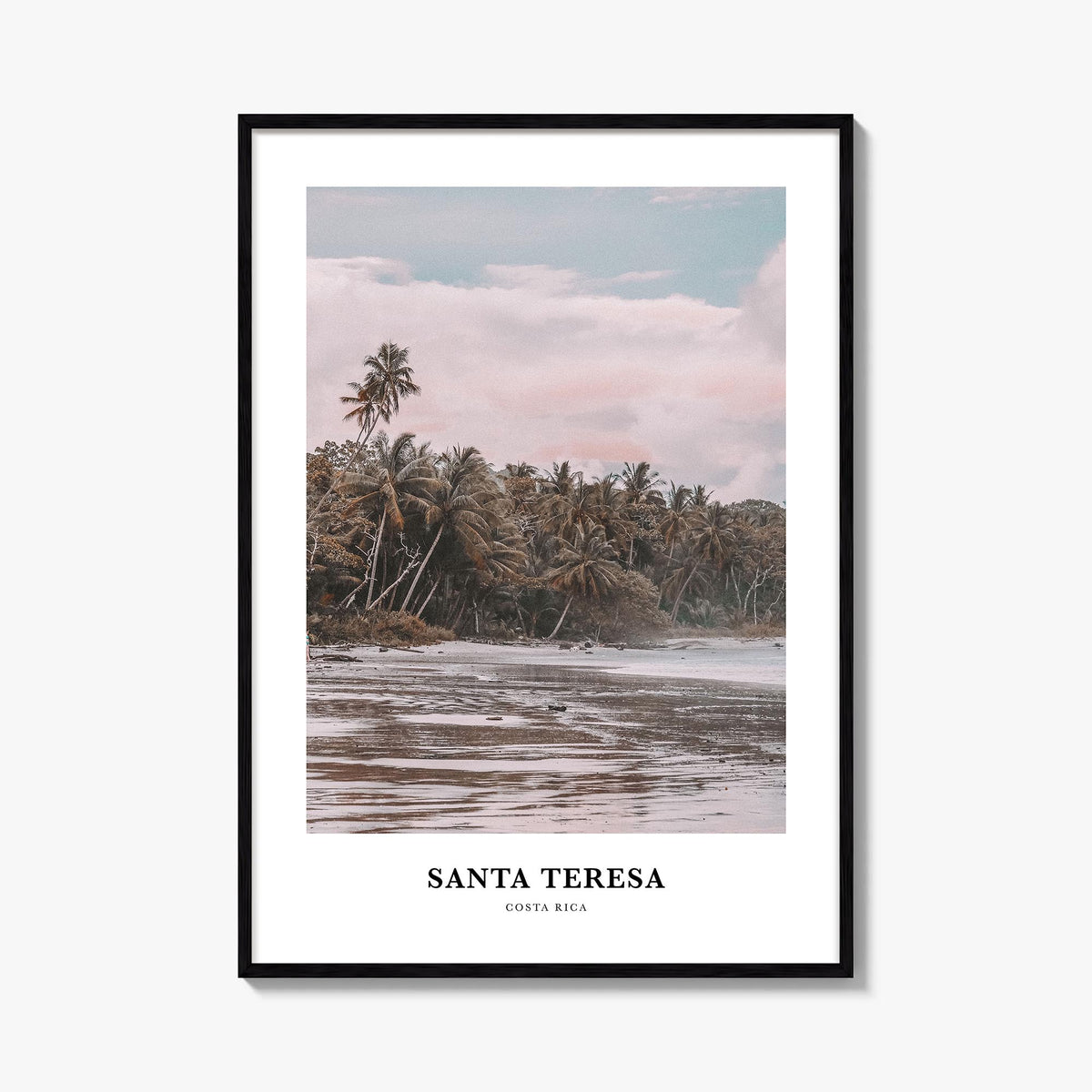 Santa Teresa colorful classic poster of Costa Rica – vertical wall art, unframed print shown in interior mockup