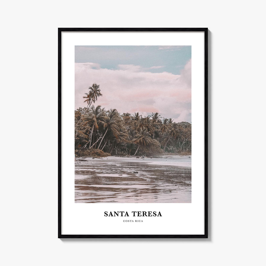 Santa Teresa colorful classic poster of Costa Rica – vertical wall art, unframed print shown in interior mockup