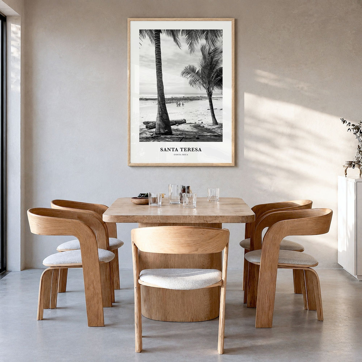 Santa Teresa Classic Poster in a natural wood frame, hanging in a dining room