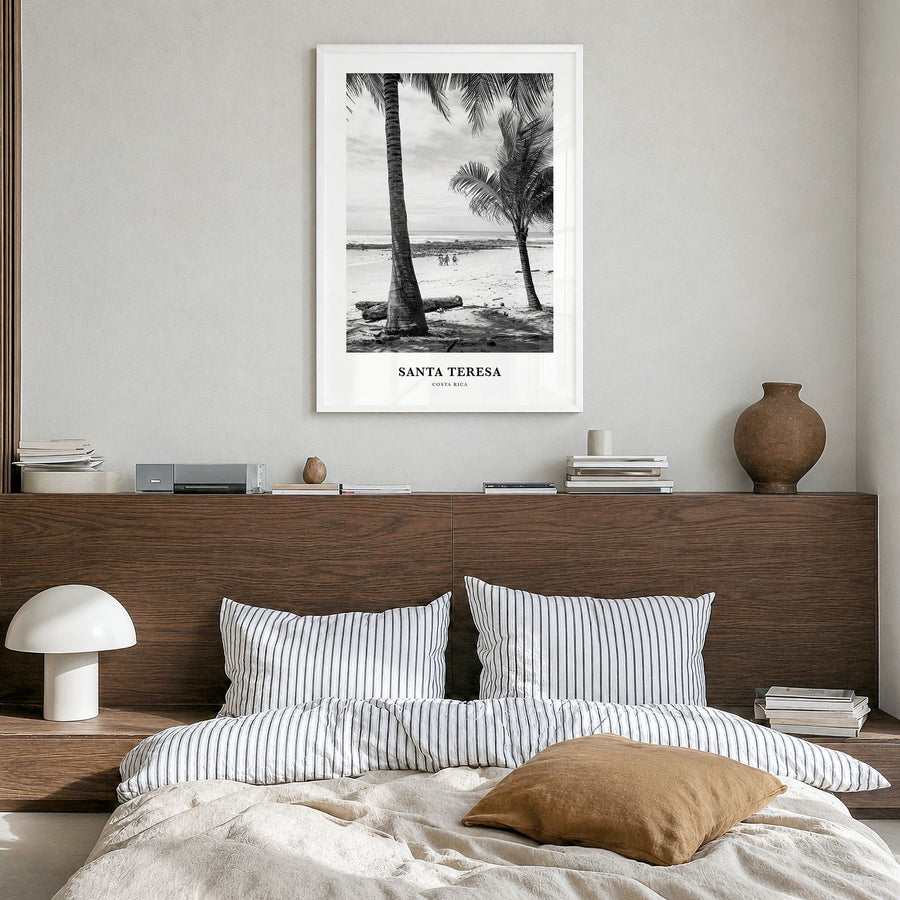 Santa Teresa Classic Poster in a white wood frame, hanging in a bedroom